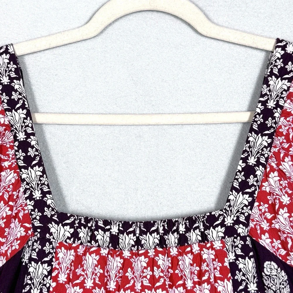 Maeve Dress‎ Womens XS Patchwork Square Neck Tape Detail Midi Peasant Cottage